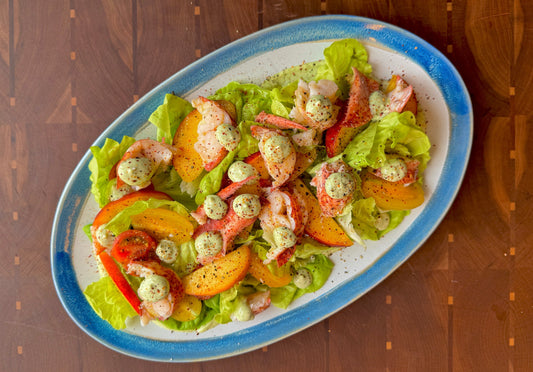 LOBSTER SALAD WITH PEACHES, TOMATOES & TARRAGON MAYO