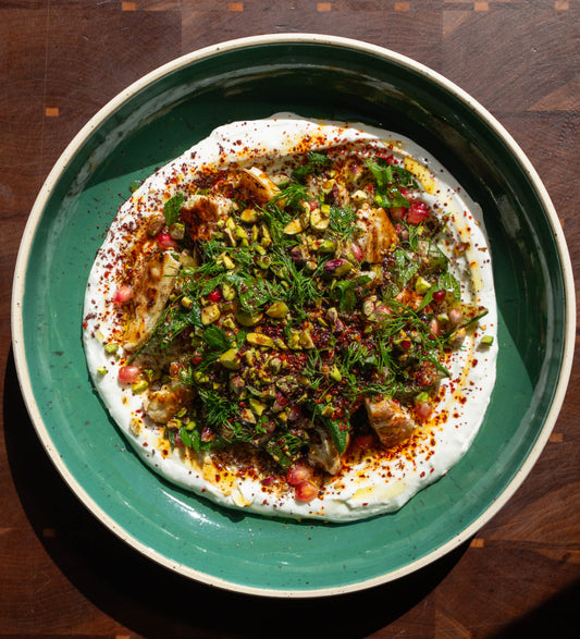 GRILLED CUCUMBERS WITH HALLOUMI, LABNEH & POMEGRANATE