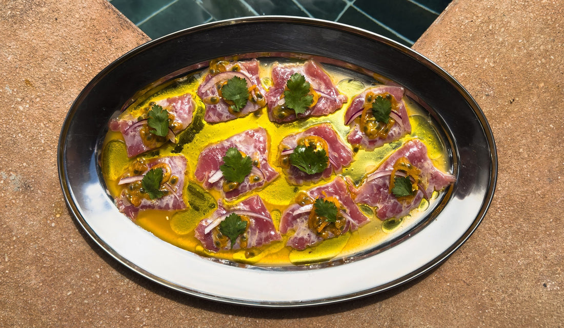 YELLOWFIN TUNA CRUDO WITH PASSION FRUIT & LIME
